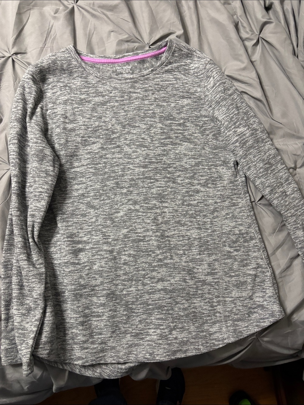 tek gear Heather Gray Top with Pink Neck Trim